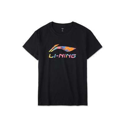 Li-Ning Спортивная модная серия с логотипом и принтом, свободный повседневный пуловер с круглым вырезом, футболка с короткими рукавами, топы унисекс, черный AHSU835-1
