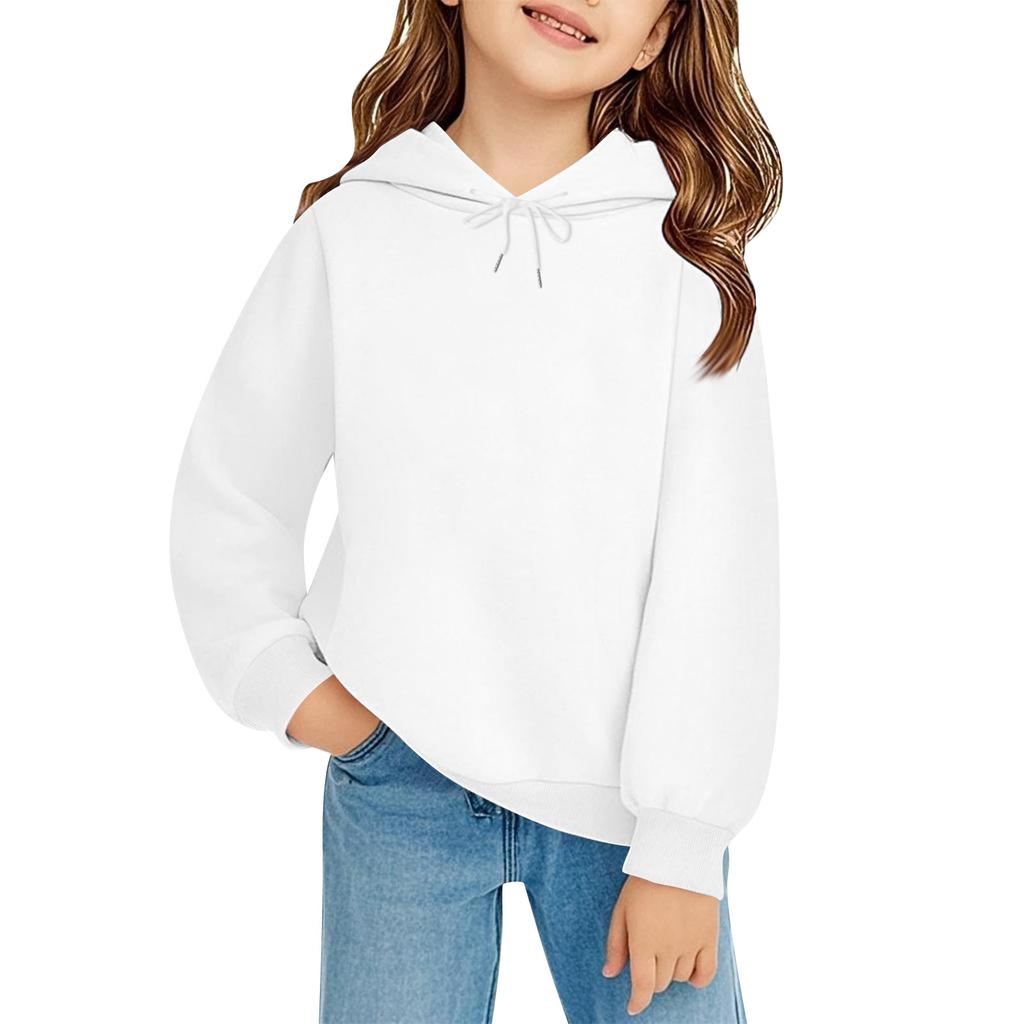 Children's Long-sleeved Loose-fitting Pullover Hoodie With Drawstring And Solid Color