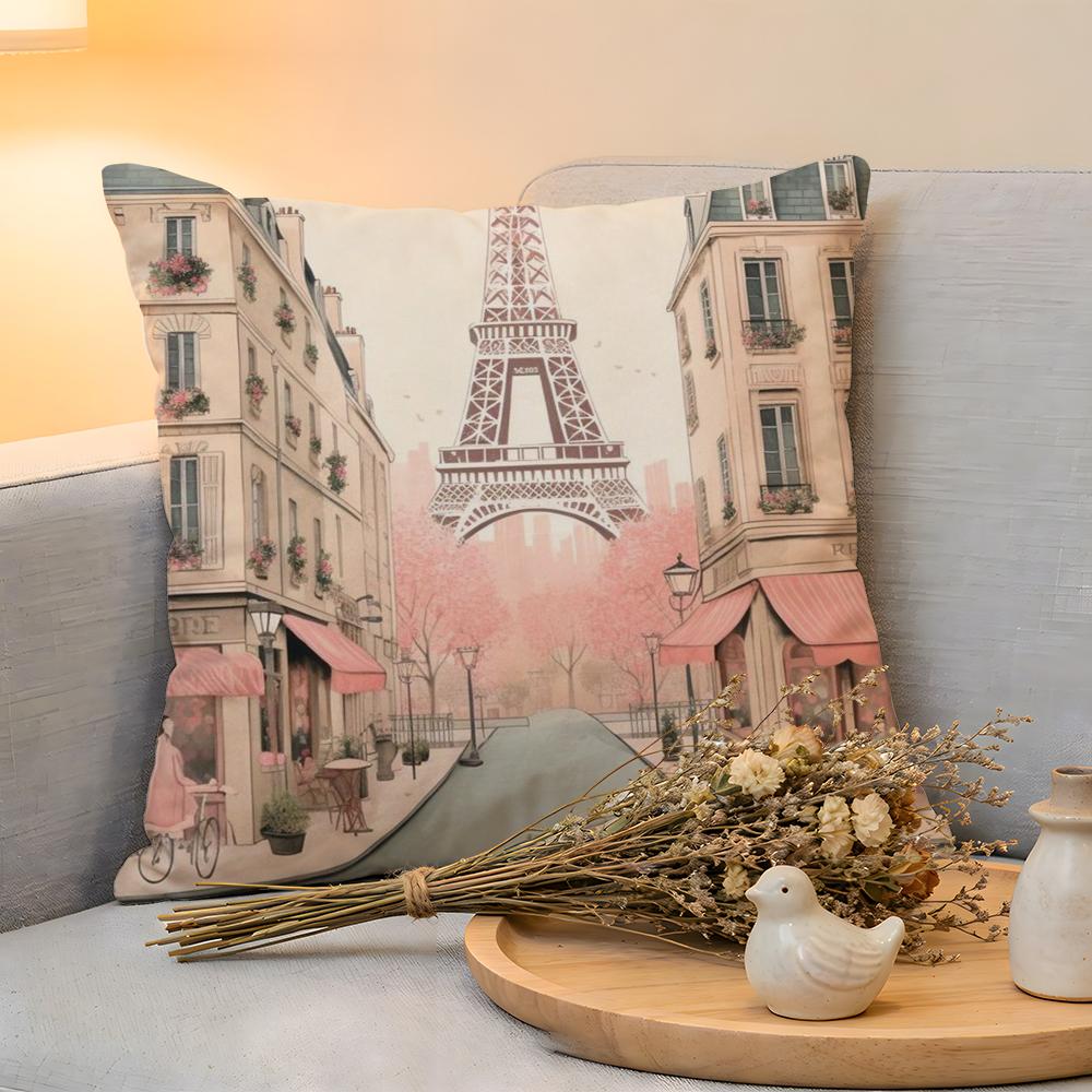 Cushion Cover Linen SkinFriendly Soft Decorative Case For Sofa Home Decor Classic France Eiffel Tower Pillow cover