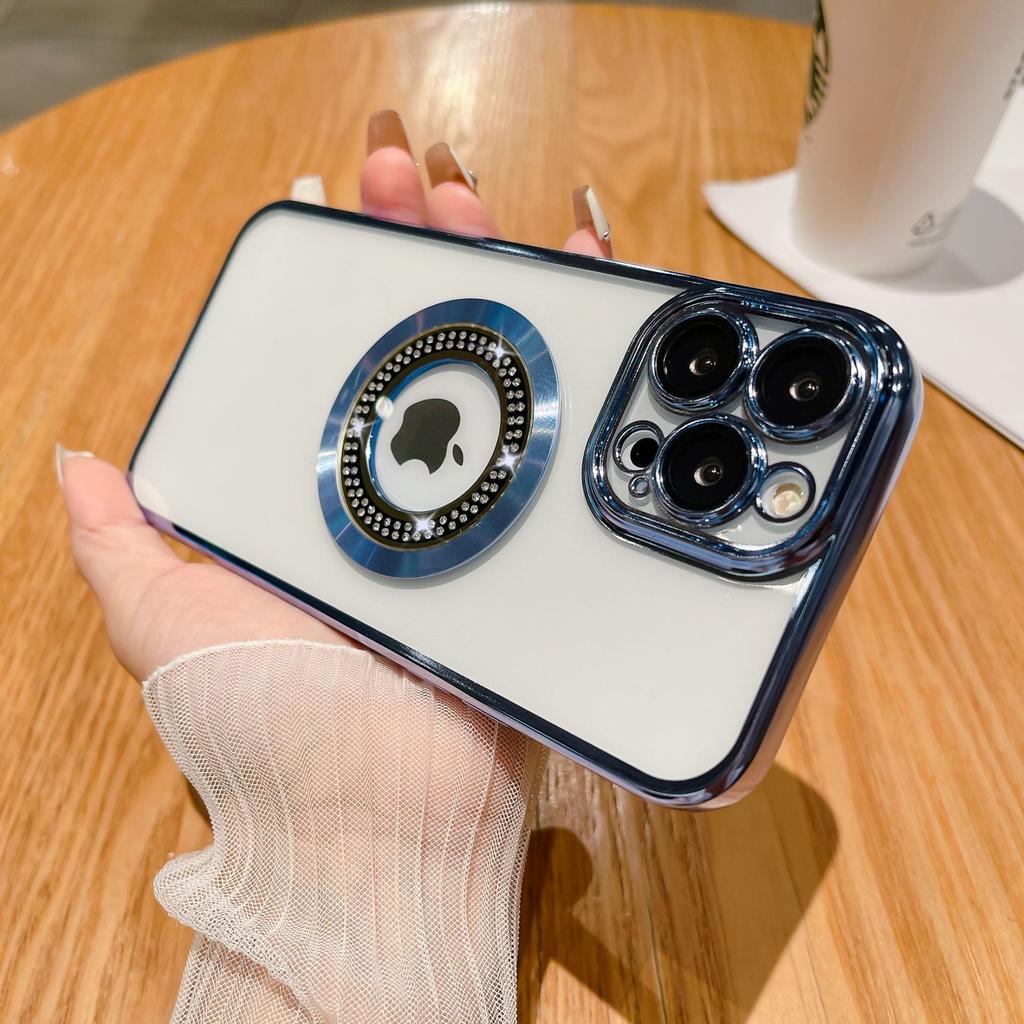Подходит для iPhone17proMax Инкрустированный бриллиантами и с защитой от протечек Магнитный чехол для телефона Apple 16 Гальванизированный противоударный защитный чехол 15