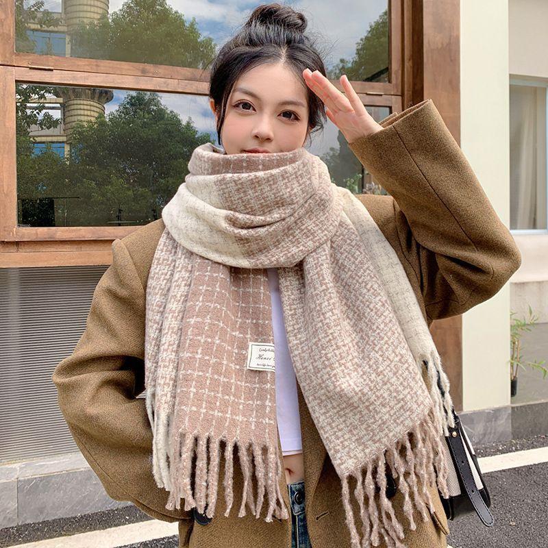New Winter Scarf Contrasting Plaid Versatile Warm Imitation Cashmere Thickened Senior Student Couple Shawl Scarf Trendy