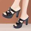 10cm All Match Office Ladies Elegant Patent Leather Slippers Platform Shoes 2025 Summer Block High Heels Slides Model Party