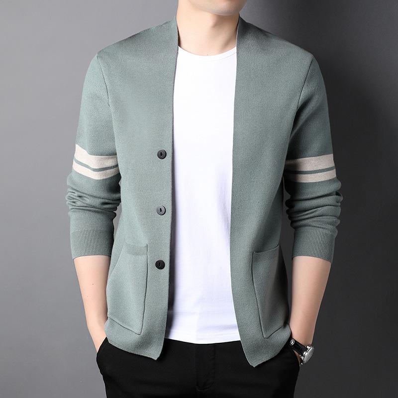 Young and Middle-aged Men's New Spring and Autumn Long-sleeved Wool Knitted Cardigan Slim and Handsome Casual Bottoming Cardigan Jacket