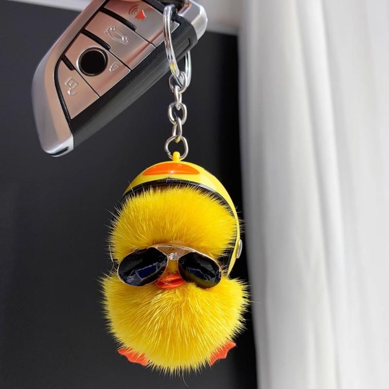 Cartoon Plush Helmet Duck Keychains for Car Key Handbag Pendant Key Chains Fashionable Keychain Cute Key Ring Small Gift
