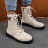 Botas Altas Mujer Новые осенние короткие однотонные модные женские ботинки с низким каблуком и боковой молнией
