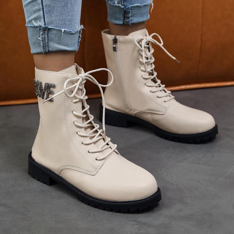 Botas Altas Mujer Новые осенние короткие однотонные модные женские ботинки с низким каблуком и боковой молнией
