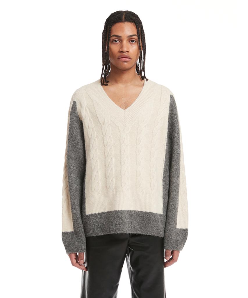 TRUNK PROJECT Gray V Neck Cable Knit Sweater