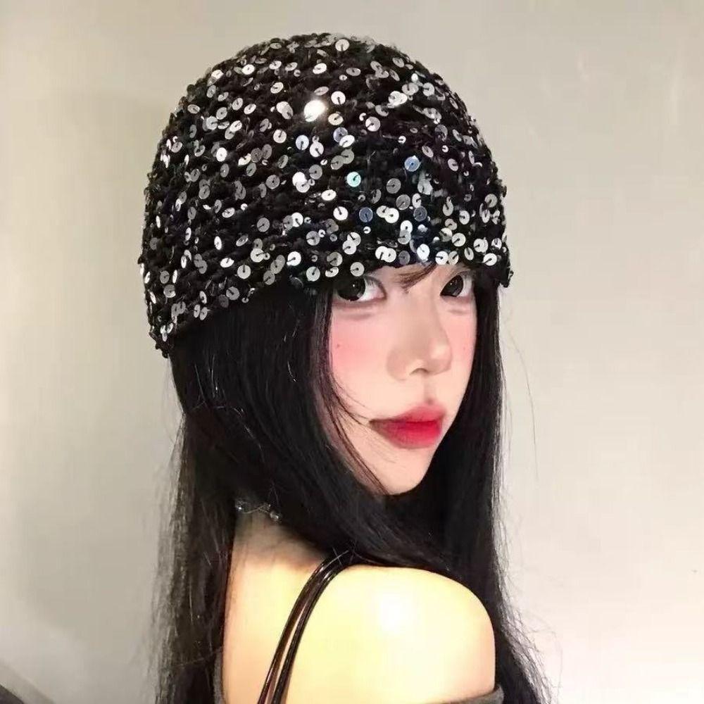Hollow Knit Hollowed Out Beanie Hat Sequined Bohemian Style Beanies Vintage Weave Cap Dail