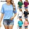 Women's Spring and Summer Loose Thread Stitching T-shirt Round Neck Short Sleeve Shirt