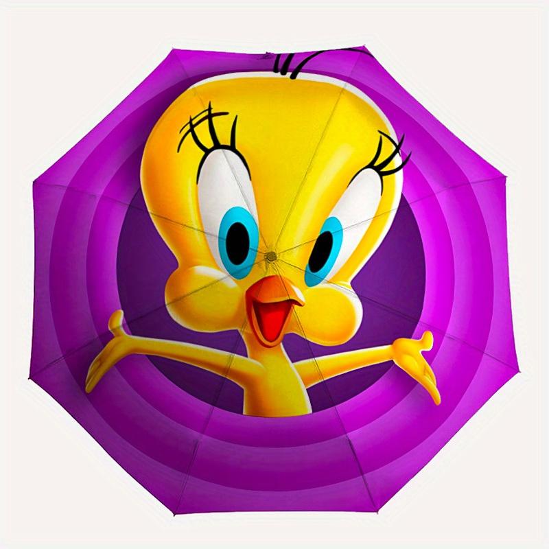 1PC Looney Tunes Tweety Bird Automatic Open/Close Umbrella - Compact Travel Umbrella, 8-Rib Heavy-Duty Construction, Ideal Gift a0828181