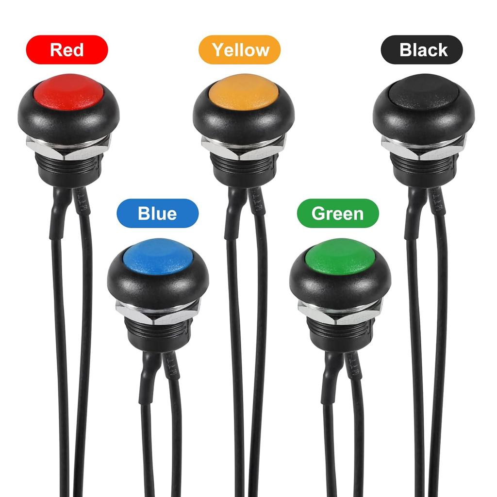5Pcs 12mm Momentary Push Button Switch Mini Round Switch Waterproof ON Off 1A 250V AC SPST NO 2 Pin Horn Switch for Car, PC, Table Lamp -