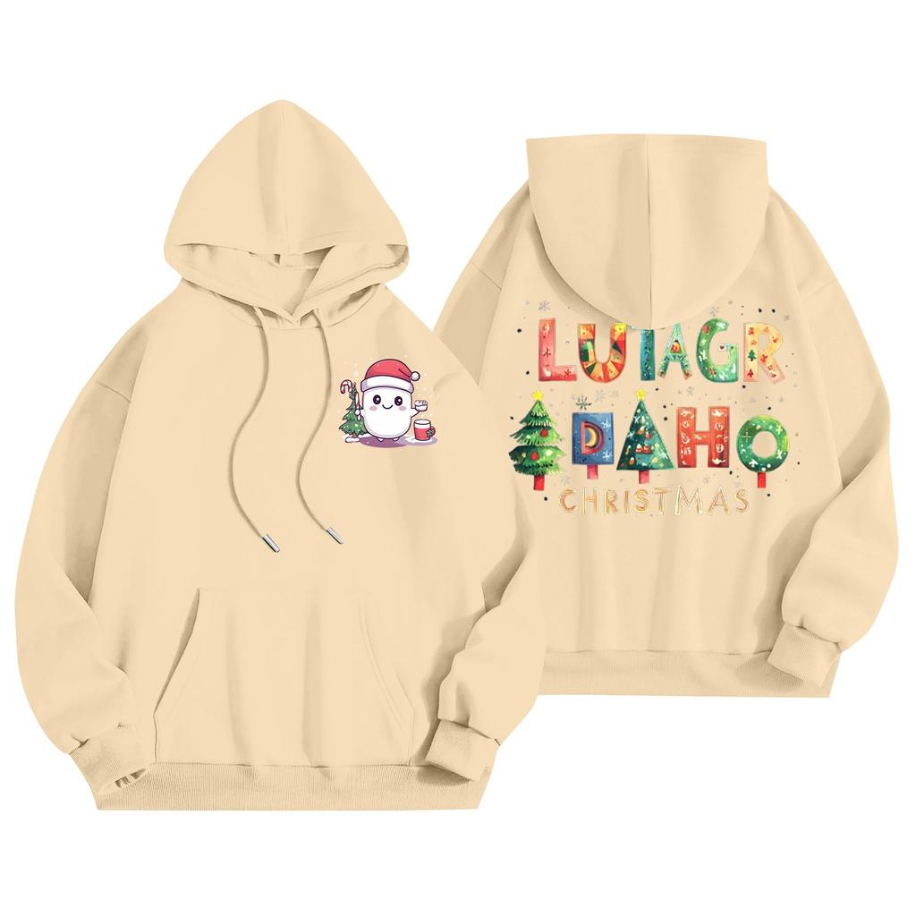 Women's Casual Long Sleeve Pullover Christmas Printed Hooded Sweatshirt With Pockets