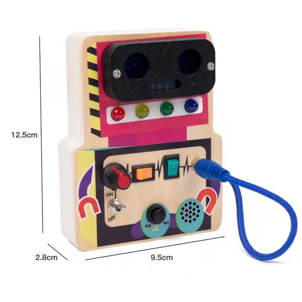 Cross wood children's educational early education tool analog electronic switching power supply LED light busy board busy light toy