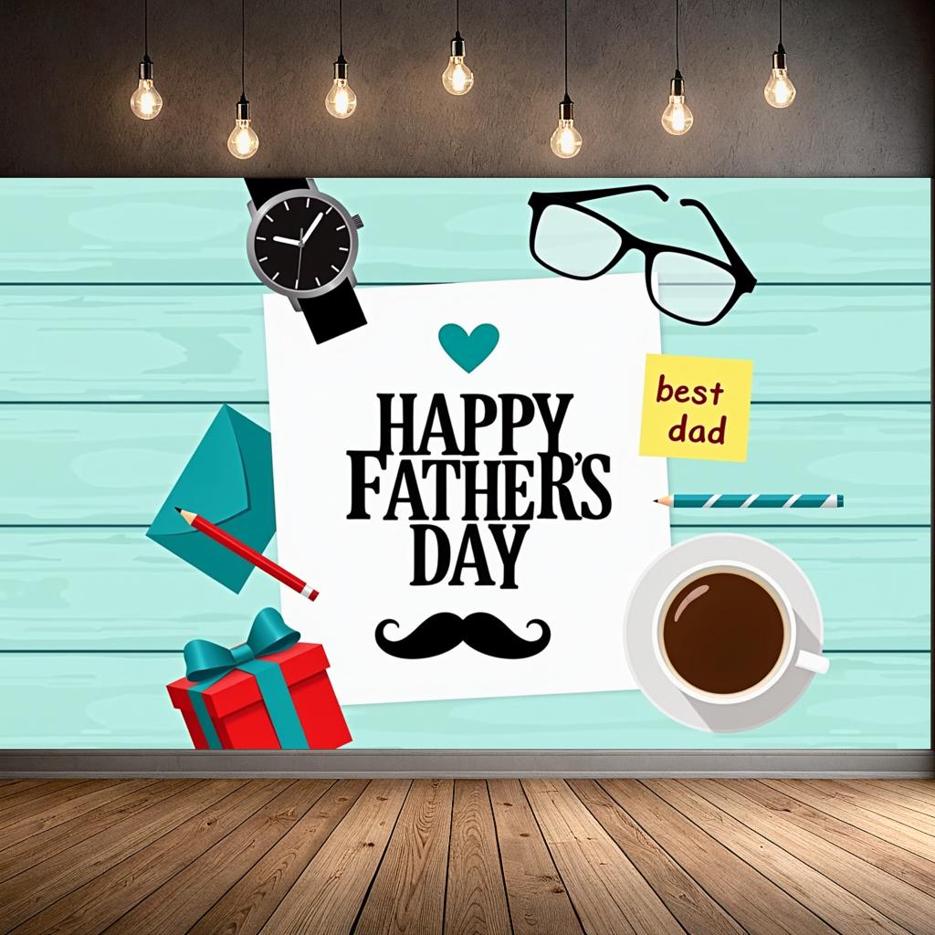 Heart Shape Father's Day Decor Coffee Cup Father's Day Backdrop Stylish Glasses Pencil Dad Celebration Banner for Holiday Decor