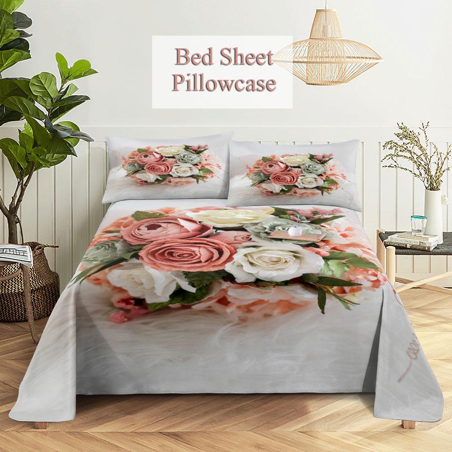 Bedsheets Set With Pillows Case Queen Size Soft Bed Sheets And Pillowcases For Single Double Beds Twin Pink Flower Thin Fabric