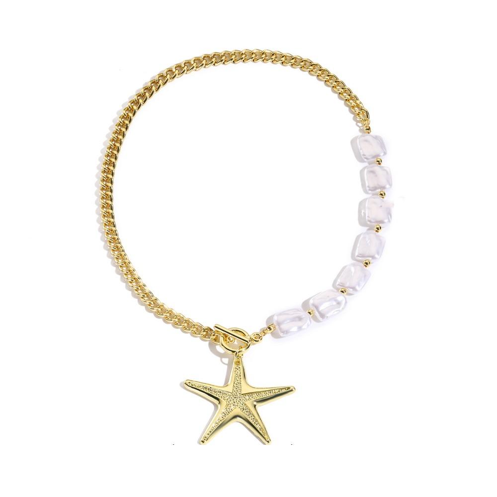 Handmade Sea Star Pendant Necklace Imitation Pearl Bohemian Shell Beads Necklace  Couple Gift