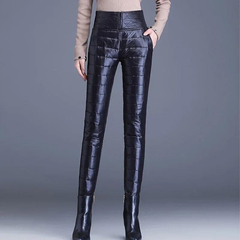 Повседневные утепленные женские брюки с высокой талией, модные облегающие брюки-карандаш, уличная одежда, зимние черные ветрозащитные брюки 29643