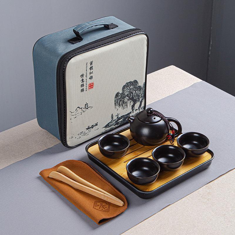 Portable Ceramic Ding Kiln Travel Kung Fu Tea Set Kuaike Cup Storage Bag Company Event Gifts