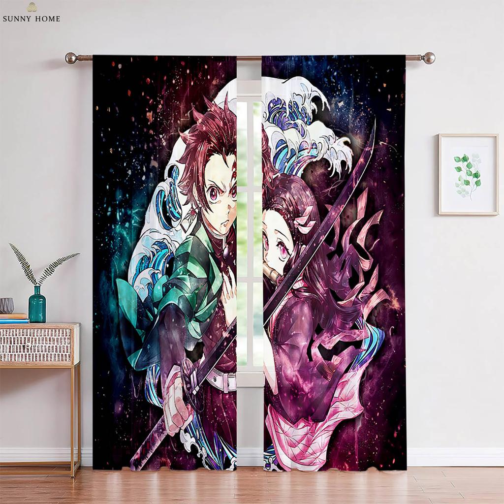 Hot-Blooded Girl Anime Printed Curtains Suitable For Children's Room Dormitory Living Room Study Room Decorative Curtains 2 PCS