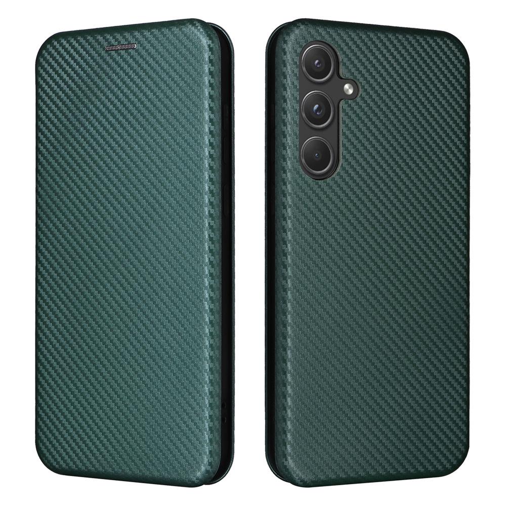 Совместимо с Samsung A55 5G Global: Кожаный чехол-книжка из углеродного волокна