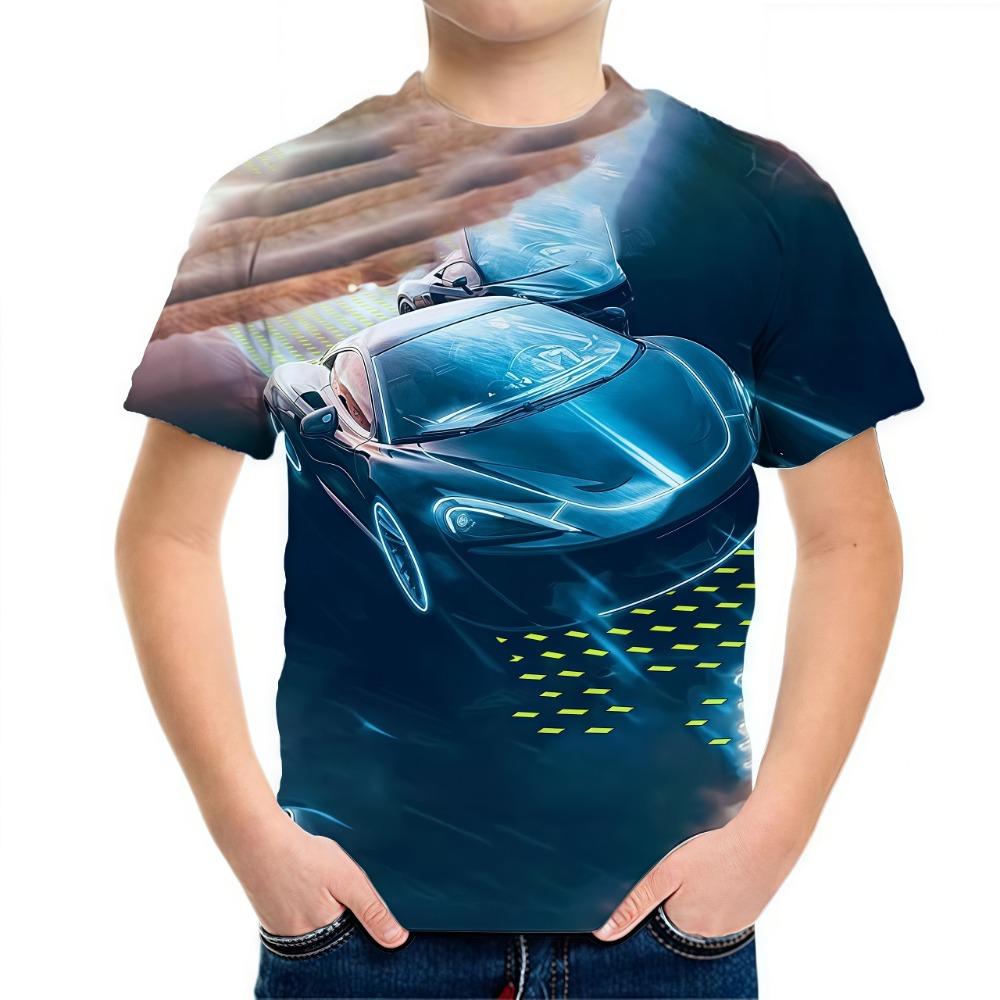Children's clothing T-shirt, summer short sleeved T-shirt, round neck children's clothing top, fashionable 3D car printed casual boys' clothing