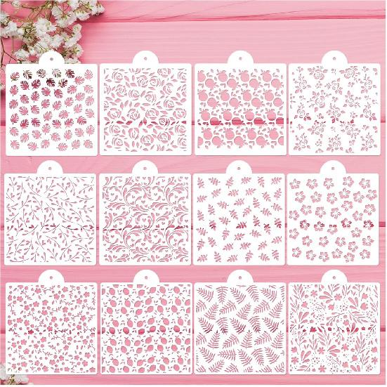 Cookie Stencils for Baking Royal Icing Leaf Stencil Airbrush Flower Hibiscus Vine Rose Stencil Templates for Cake Stencils Decorating Buttercream