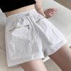 Zipper Large Pocket Drawstring Workwear Shorts for Women In Summer Elastic Waist Explosive Street Girl Casual Pants for Outdoor Wear