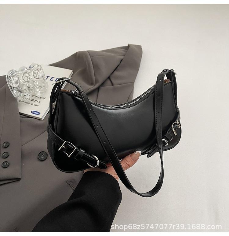 Premium sense baguette bag 2025 new product Internet celebrity live broadcast solid color belt zipper fashion shoulder underarm bag messenger bag