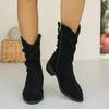 2024 Новые популярные простые толстые тонкие сапоги женские летние квадратные остроносые высокие сапоги в стиле ретро