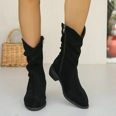 2024 Новые популярные простые толстые тонкие сапоги женские летние квадратные остроносые высокие сапоги в стиле ретро