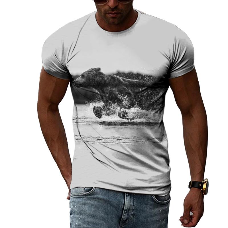 Летняя мода, креативный образ, мужская футболка с круглым воротником, топы с короткими рукавами, панда, белый медведь, драгоценный мир, король леопарда