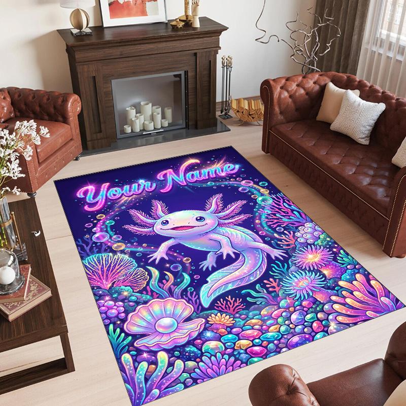 Mermaid Theme Crystal Velvet Floor Rug Personalized Custom Name Text Warm Carpet Home Decoration