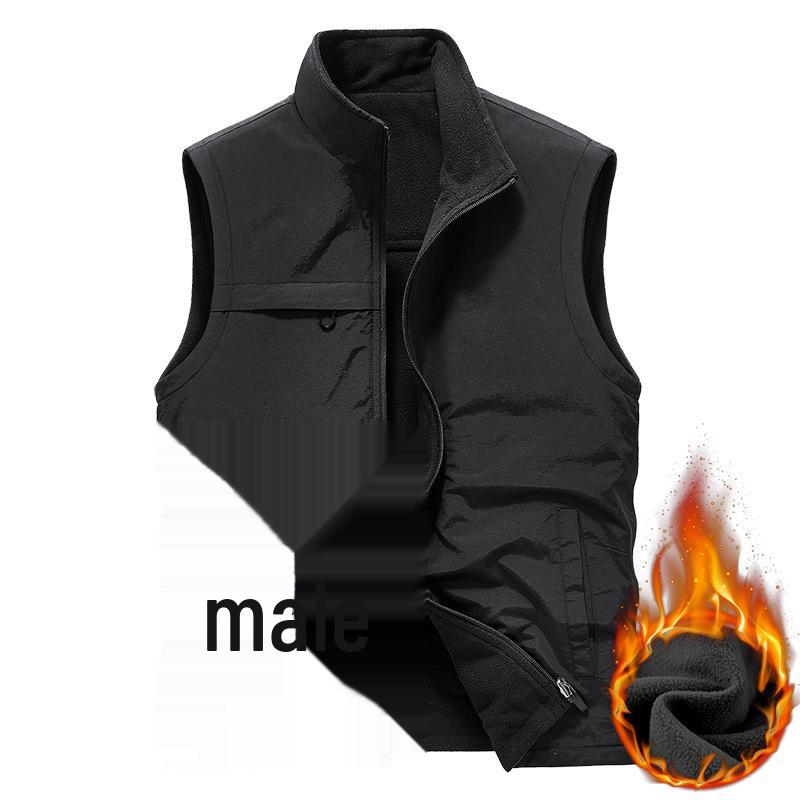 Мужской двусторонний бархатный жилет – осенне-зимний уличный ветрозащитный, теплый, с напечатанным логотипом