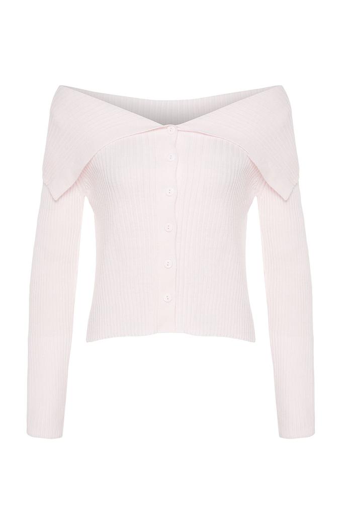 Женский элегантный кардиган, пудровый трикотаж с отложным воротником, кардиган