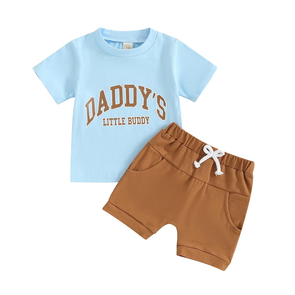 Toddler Boy Summer Clothes Letter Print Short Sleeve T-Shirt with Elastic Waist Solid Color Shorts 2Pcs Outfit