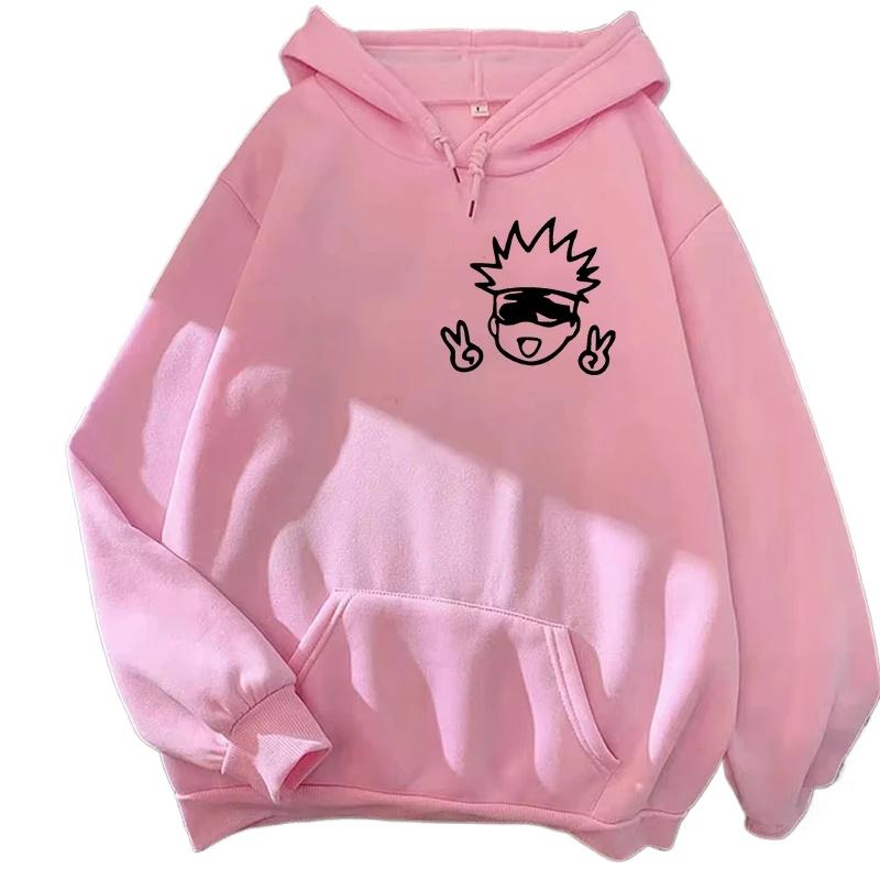 Толстовки с капюшоном в стиле аниме Толстовки с капюшоном и свитшотами с принтом Kawaii Gojo Satoru в уличном стиле для женщин