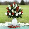 Yousheng Искусственный Цветок для Кладбища 24 Головки Искусственный Шелковый Куст Роз Мемориальный Букет Роз для Надгробий Могильный Ваза