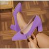 Фиолетовые туфли на высоком каблуке 2024 Осень Новые женские туфли-лодочки Удобные Офисные туфли с мелким вырезом Сексуальный острый носок Массивный каблук Большой размер 43