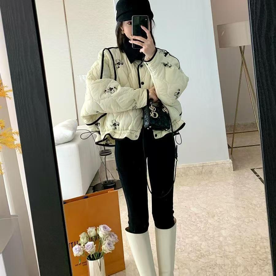 МОДНАЯ принтованная маленькая ароматная ветровая утолщенная теплая короткая верхняя хлопковая одежда женская 2024 зимняя свободная универсальная хлопковая одежда Одежда