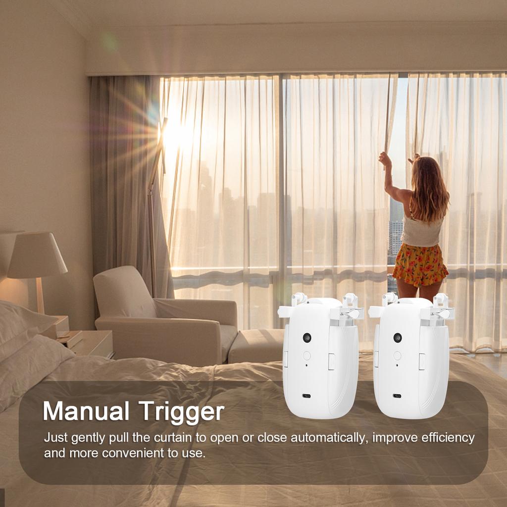 2pcs 3 In1 Intelligent Curtain Motor Home Electric Curtain Opener No Wiring with Remote Controller