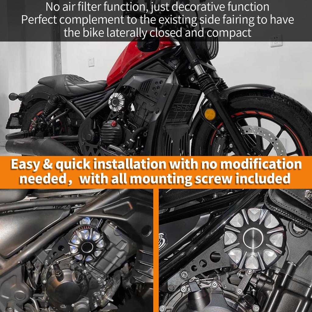 WOOGA Motorcycle Air Cleaner Air Filter Intake Air Purifier Trim Cover Right Engine Upper Cover for Honda Rebel CL250 CL300 Parts CMX250/300 2017-2024
