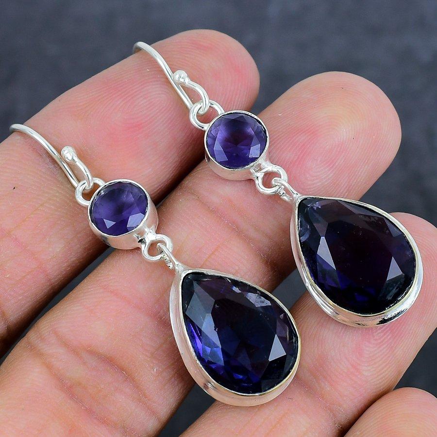 Ювелирные серьги ручной работы из стерлингового серебра 925 пробы с аметистовым камнем 2,17 дюйма M1u62