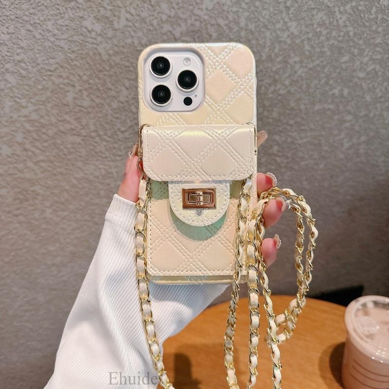 Wallet Case for iPhone 16 14 13 11 12 15 Pro Max Plus 16 Pro PU Leather Metal Crossbody Lanyard Strap Card Bag Hard Cover