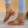 Fashion Baotou Mid-heel Sandals New Summer Round Head Shallow Cross Thin with Soft Sole Anti-slip Wear-resistant Square Heel Shoes