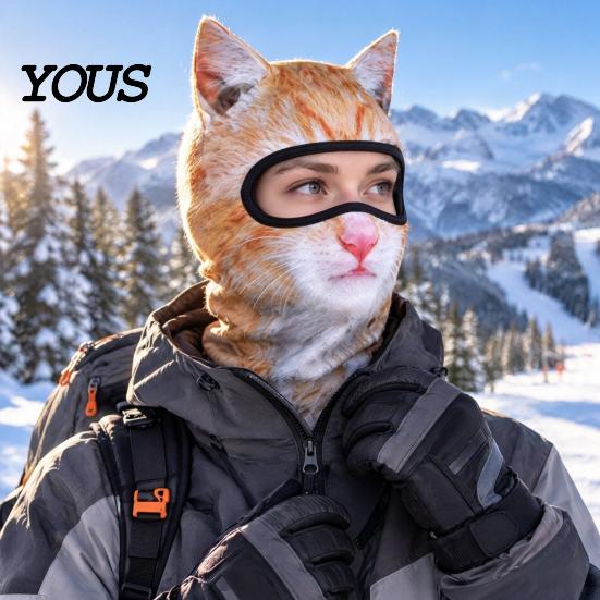 Full Face Mask 3D Animal Ears Balaclava, Cat Dog Snow Leopard for Cosplay Halloween, Cover Outdoor Cycling Skiing Print