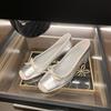 Silk _ Lambskin French Square Head Bow Flat Bottom One Pedal Showing Feet Small Shallow Mouth Ballet Shoes Single Shoes Women