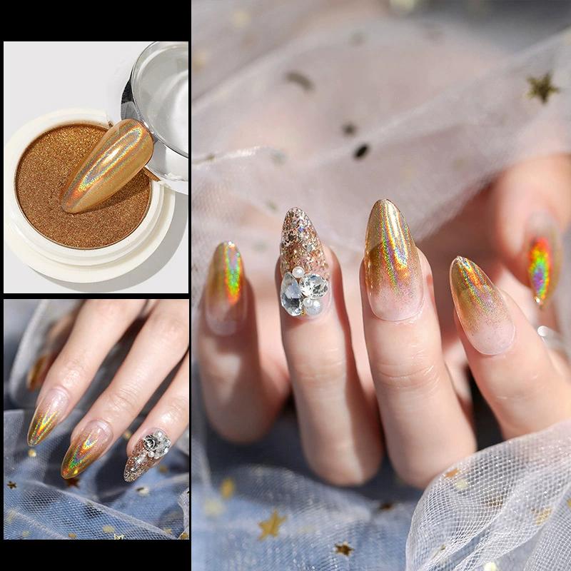 Ногти Аврора Жемчужный Серебряный Глиттерная Пыль Хром Лунный Серебряный Втираемая Пудра Ракушка Зеркальный Пигмент Материалы для Нейл-Арта Декор