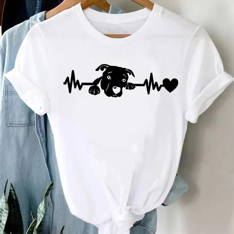 Womens Dog Heartbeat Print Tshirt Harajuku Style ShortSleeve Casual Womens Tshirt Street Style Top Beauty Apparel