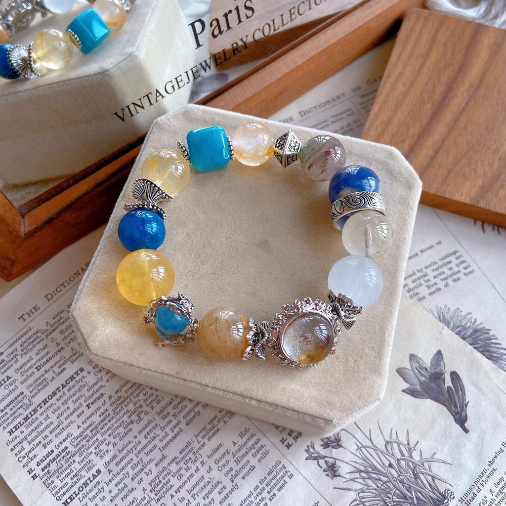 Natural Thousand Layer Ghost Magic Box Blue Phosphorus Gray Yellow Fluorite Mixed Designer Style DIY Beads Bracelet