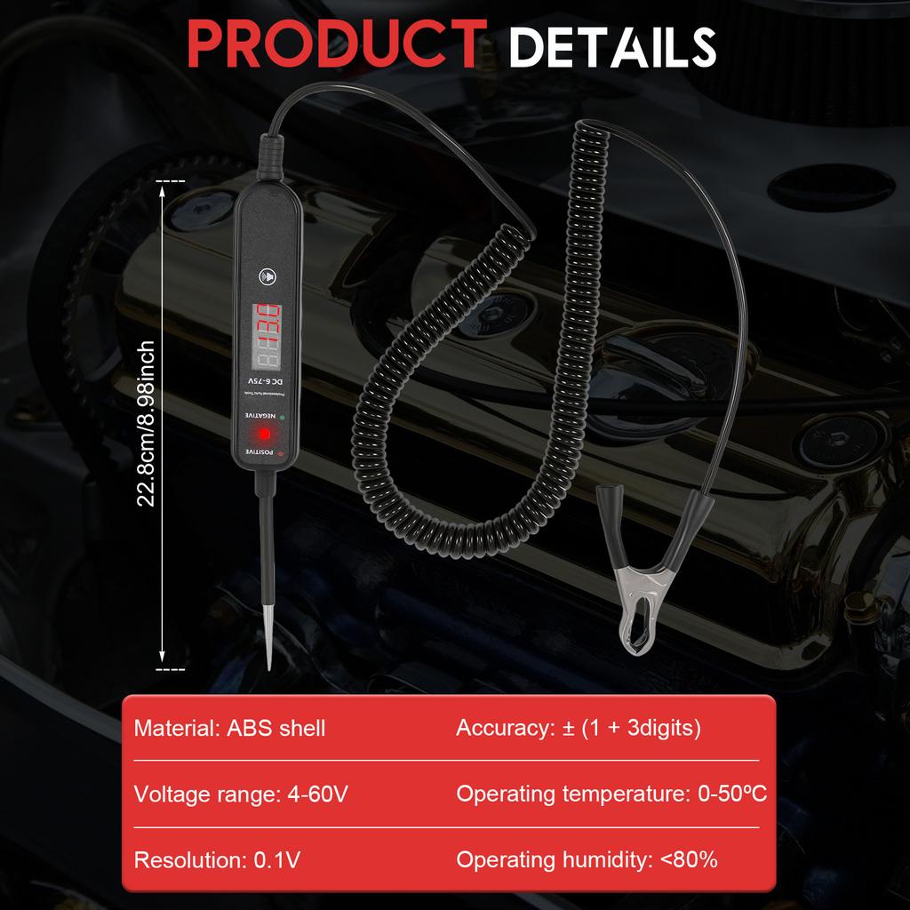 Automotive Electrical Tester Pen 4-60V DC High Precision Car Circuit Probe Pen Portable Car Short Circuit Finder Battery Test